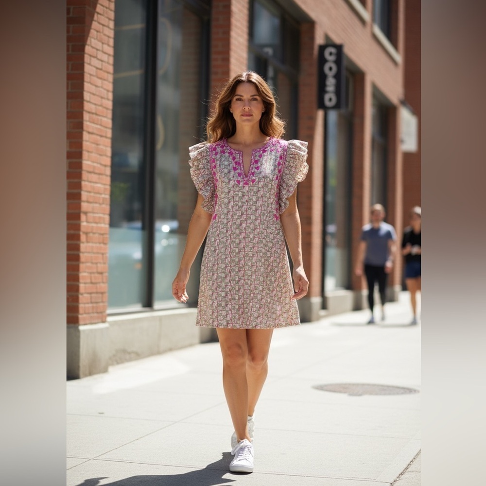 Floral Ruffle Sleeve Mini Dress